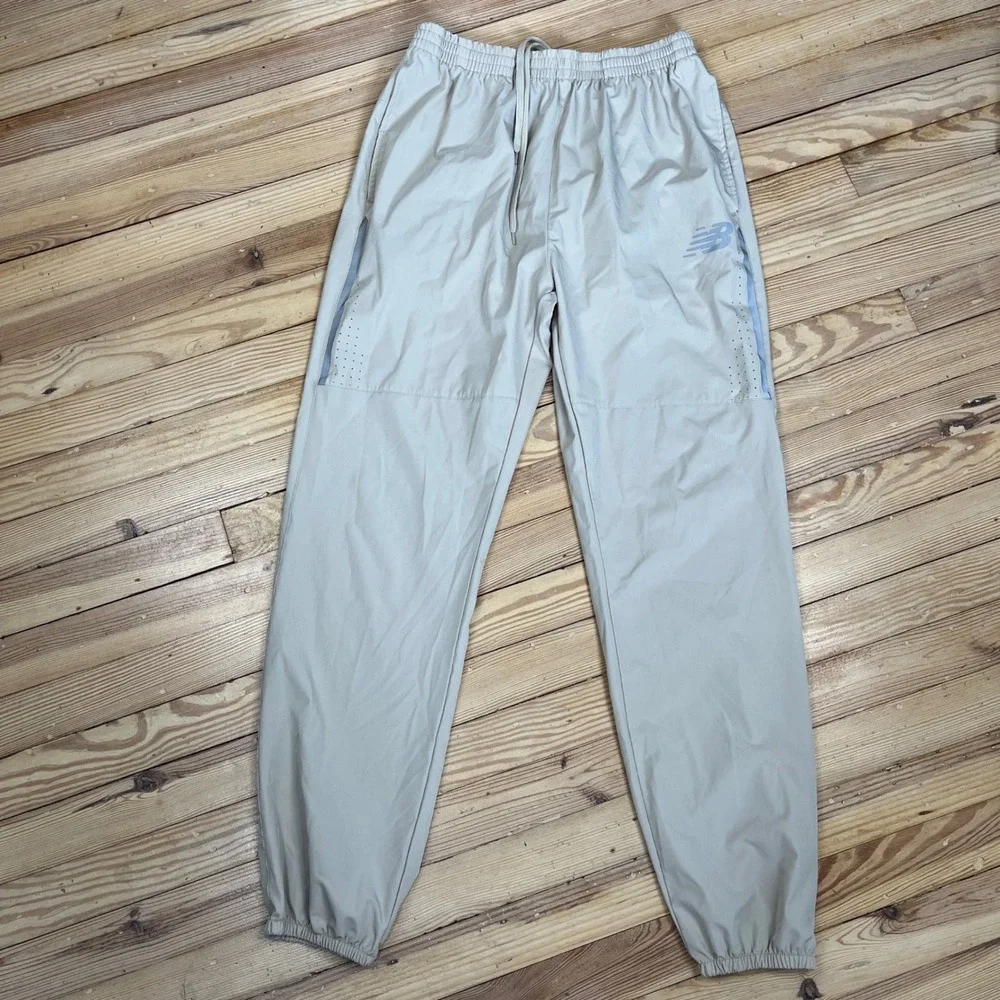 New Balance Mens XL Tan Beige Track Pants Joggers Reflective Perforated light